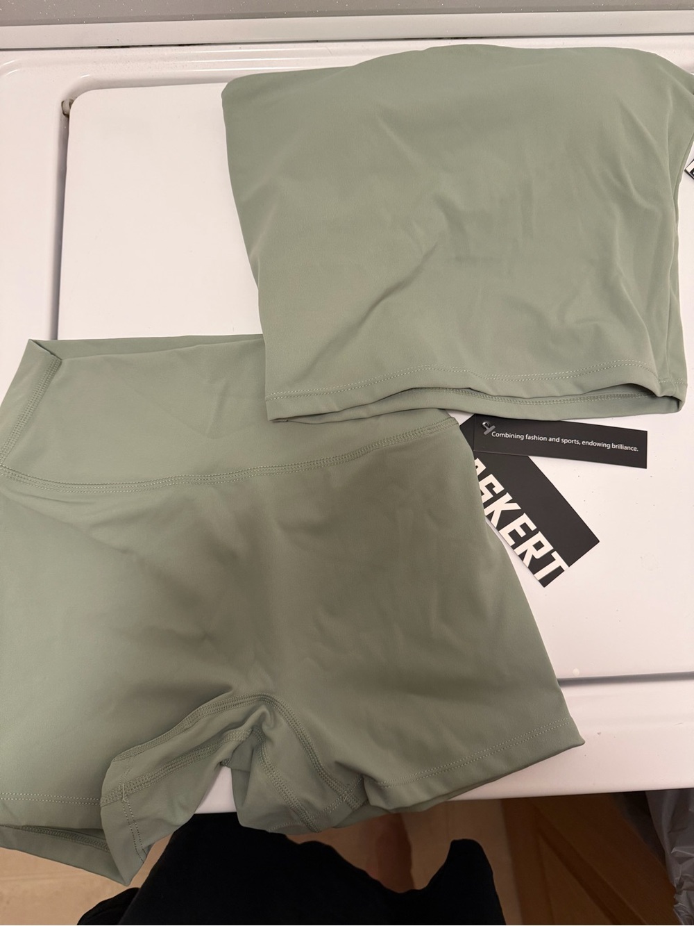 High-Waist Sage Green Women’s Bike Shorts & Tube Top Set (NWT)